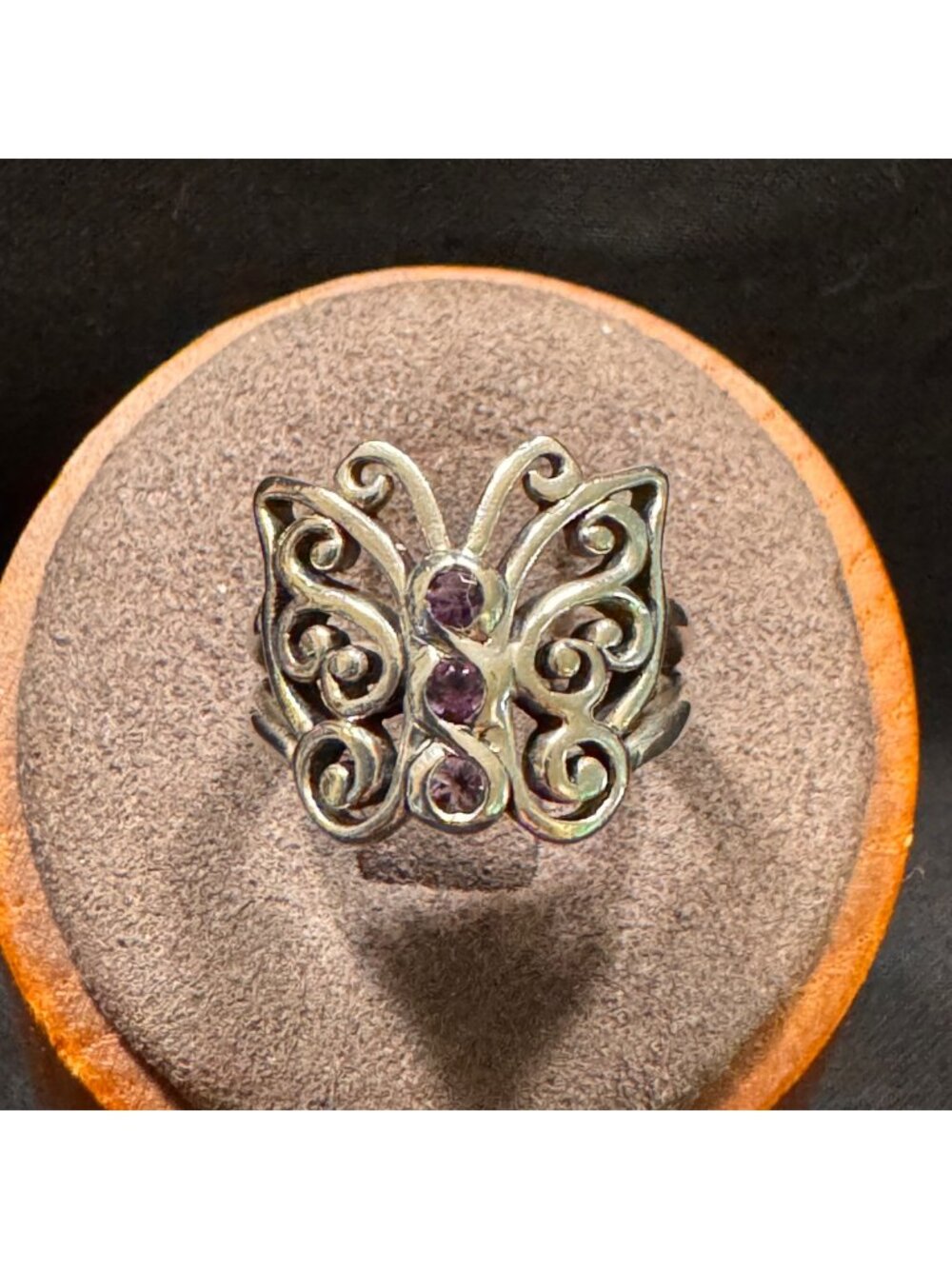 Sterling Silver 925 Amethyst Butterfly Design Split Shoulders Ring Size 4.75